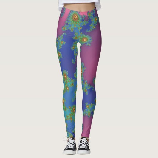 Rainbow Colored Spiral Fraktal Design Leggings (Vorderseite)