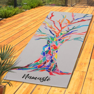 Rainbow Colored Tree Namaste Yogamatte