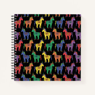 Rainbow Colored Unicorns auf Black Spiral Notebook Notizbuch