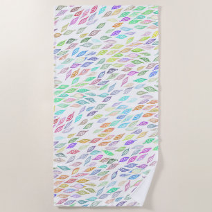 Rainbow Colorful Blätter Feather Watercolor Patter Strandtuch