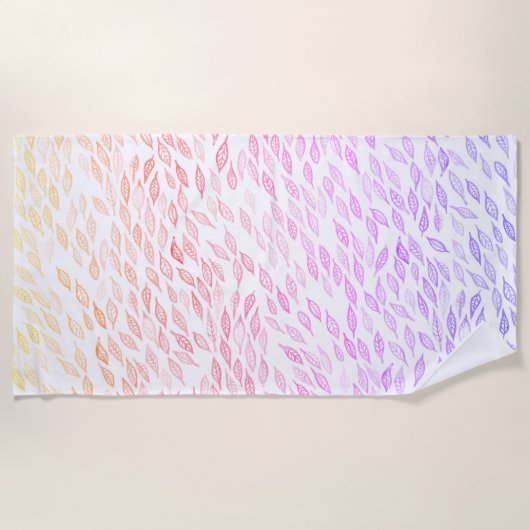 Rainbow Colorful Blätter Feather Watercolor Patter Strandtuch (Vorderseite)