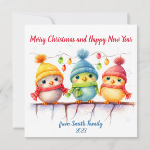 Rainbow Colorful Christmas Birds Feiertagskarte