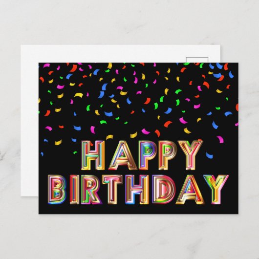 Rainbow Colorful Confetti Happy Birthday Postcard Postkarte (Vorne/Hinten)