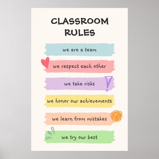 Rainbow Colorful Custom Teacher's Classroom Rules Poster (Vorne)