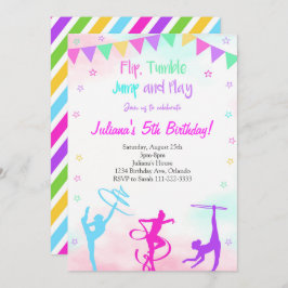Rainbow Colorful Girls Gymnastic Birthday Einladun Einladung