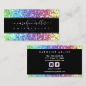 Rainbow Colorful Glitzer Monogram Beauty Salon Visitenkarte (Vorne/Hinten)
