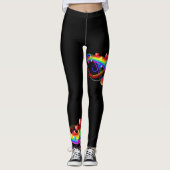 Rainbow Colorful Hearts on Black Women's Leggings (Vorderseite)
