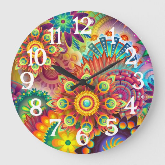 Rainbow Colorful Mandalases Clock Große Wanduhr (Vorderseite)