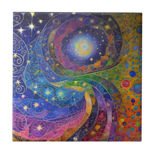 Rainbow Colorful Night Sky Star Wirbel Mosaik Fliese (Vorderseite)