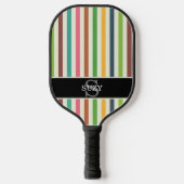 Rainbow Colorful Pinstripe Initial Monogram Pickleball Schläger (Vorderseite)