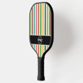 Rainbow Colorful Pinstripe Initial Monogram Pickleball Schläger (Links)