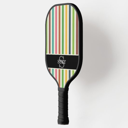 Rainbow Colorful Pinstripe Initial Monogram Pickleball Schläger (Links)