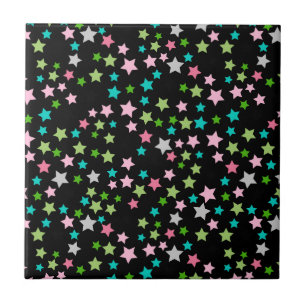 Rainbow Colorful Stars Schwarze Sternennacht Fliese