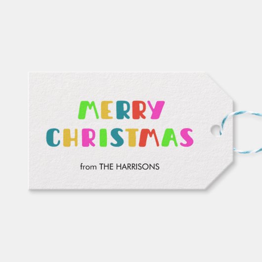 Rainbow Colorful Typografie Frohe Weihnachten Geschenkanhänger (Vorderseite (Horizontal))