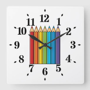 Rainbow Coloring Pencies Quadratische Wanduhr