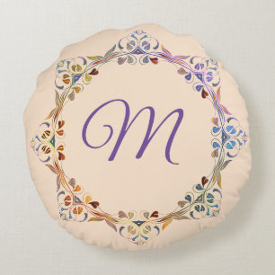 Rainbow Colorous Leaf Ring Monogram Rundes Kissen