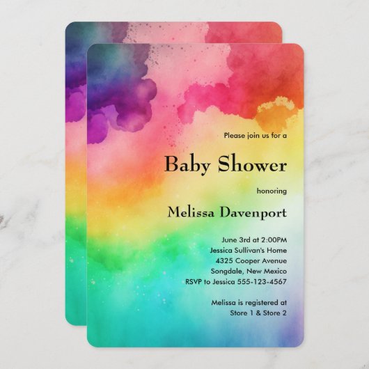 Rainbow Colors Abstract Design Baby Shower Einladung (Vorne/Hinten)
