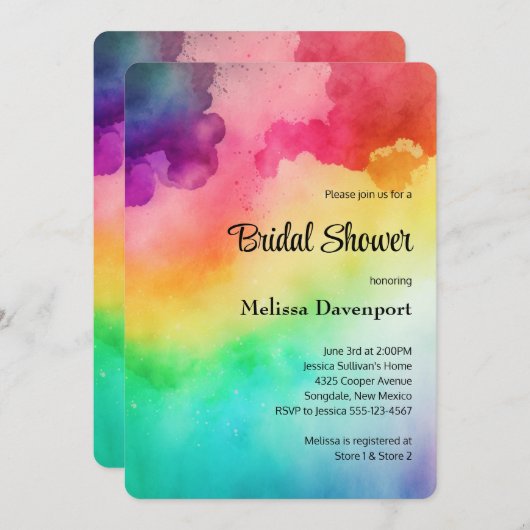 Rainbow Colors Abstract Design Brautparty Einladung (Vorne/Hinten)