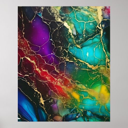 Rainbow Colors Alcohol Ink Painting Poster (Vorne)