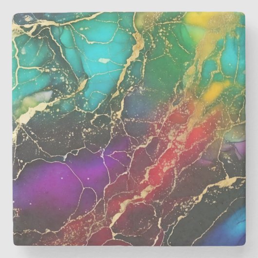 Rainbow Colors Alcohol Ink Tasche Steinuntersetzer (Vorderseite)