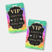 Rainbow Colors and Gold Glitzer Agate Birthday VIP Ausweis (Vorder- & Rückseite)