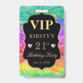 Rainbow Colors and Gold Glitzer Agate Birthday VIP Ausweis (Rückseite)