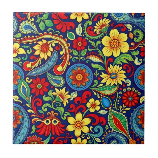 Rainbow Colors Blume Paisley Design Fliese (Vorderseite)