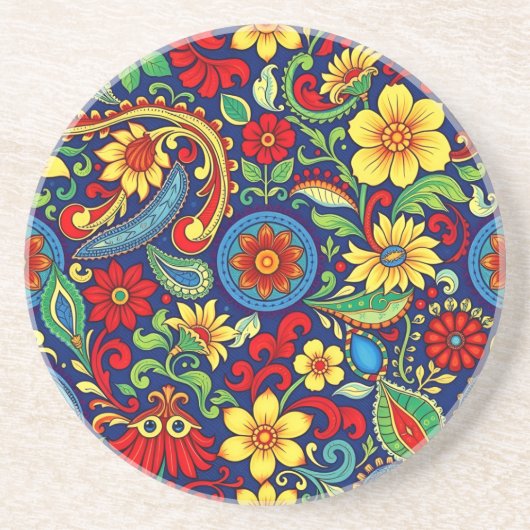 Rainbow Colors Blume Paisley Design Getränkeuntersetzer (Vorne)