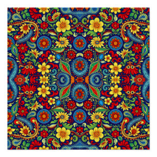 Rainbow Colors Blume Paisley Design Poster