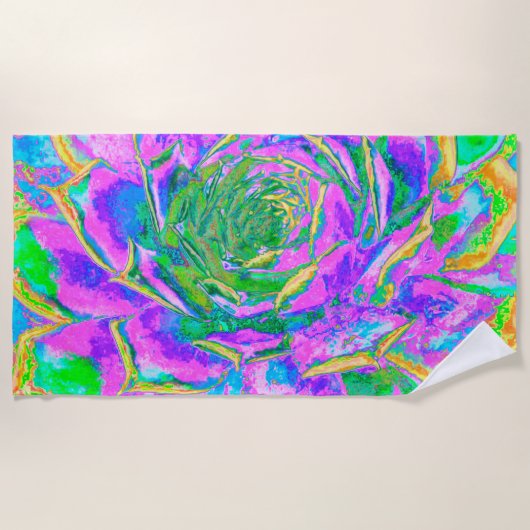 Rainbow Colors Fiesta Succulent Sedum Rosette Strandtuch (Vorderseite)