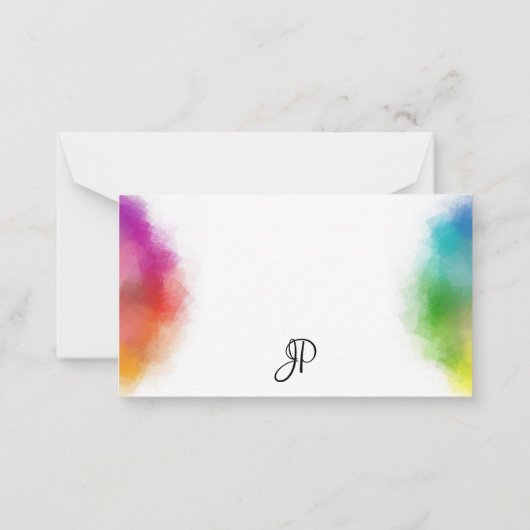 Rainbow Colors Hand Script Monogram Template Mitteilungskarte (Rückseite)