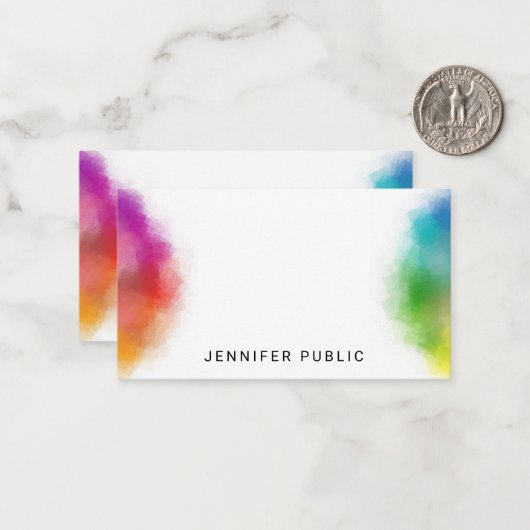 Rainbow Colors Hand Script Monogram Template Mitteilungskarte (Vorderseite/Rückseite Beispiel)