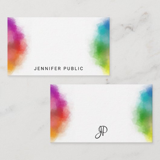 Rainbow Colors Hand Script Monogram Template Mitteilungskarte (Vorne/Hinten)