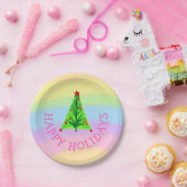 Rainbow Colors Happy Holidays Baum Weihnachten Pappteller (Party)
