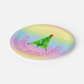 Rainbow Colors Happy Holidays Baum Weihnachten Pappteller (Schrägansicht)