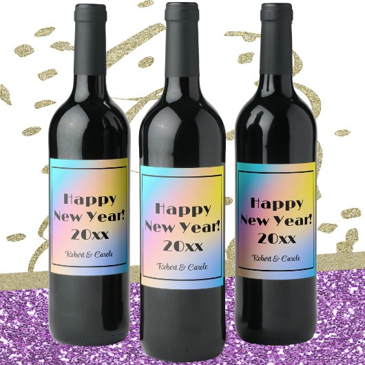 Rainbow Colors Happy New Year (6) Flasche Labels Weinetikett
