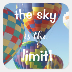 Rainbow Colors Hot Air Balloons Blue Sky Upbeat Quadratischer Aufkleber