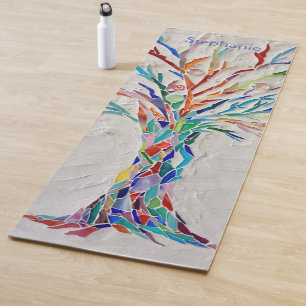 Rainbow Colors Mosaik Tree of Life Yogamatte