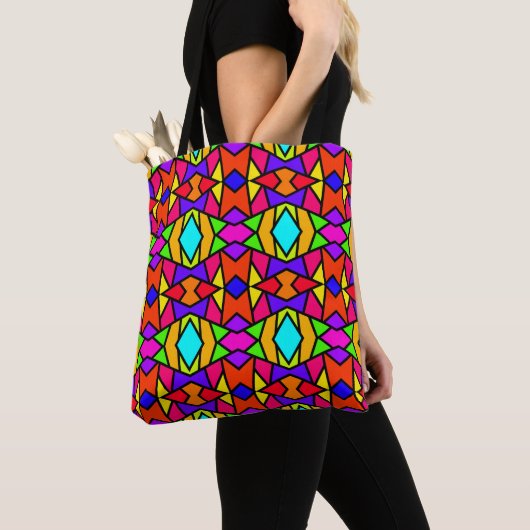 Rainbow Colors Patchwork Geometrisches Wiederholmu Tasche (Von Nahem)