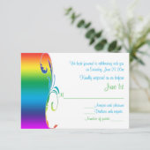 Rainbow Colors Scrolled Wedding Repcard RSVP Karte (Stehend Vorderseite)