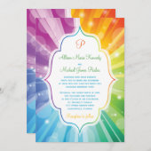 Rainbow Colors Striped Sunburst Wedding Einladung (Vorne/Hinten)