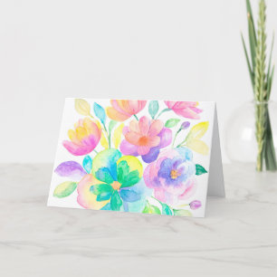 Rainbow Colors Watercolor Floral Note Card Feiertagskarte