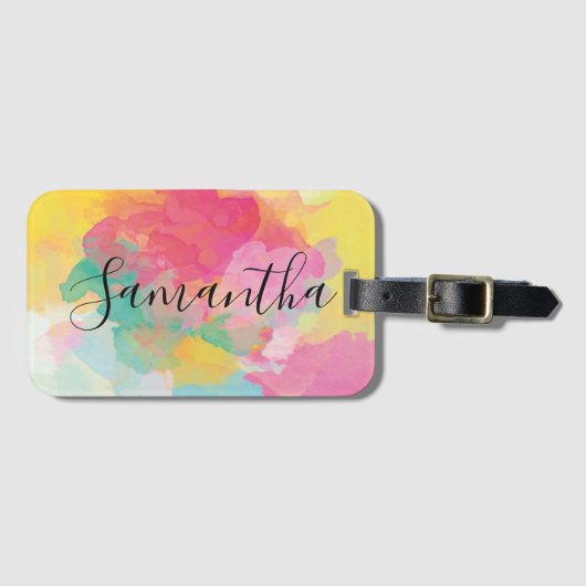 Rainbow Colors Watercolor Script Gepäckanhänger (Vorderseite (Horizontal))