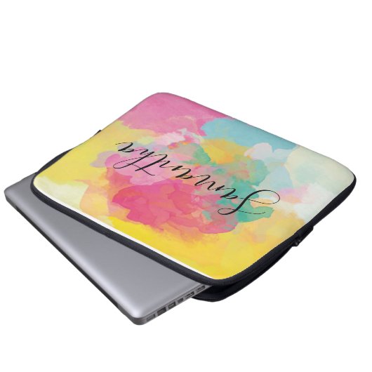 Rainbow Colors Watercolor Script Laptopschutzhülle (Vorne Knopf)