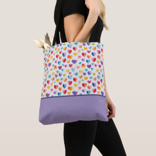 Rainbow Colors Watercolor Style Hearts Color Block Tasche