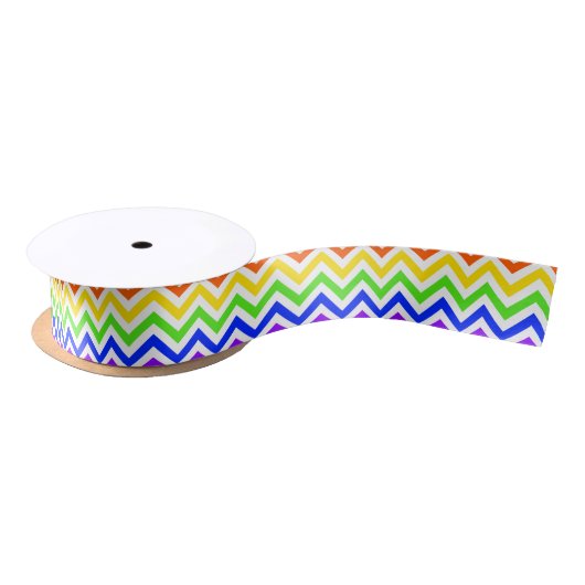 Rainbow Colors, White Large Zickzack ZigZag Muster Satinband (Spule)