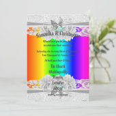Rainbow coloured lace wedding photo invitation einladung (Stehend Vorderseite)