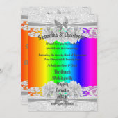Rainbow coloured lace wedding photo invitation einladung (Vorne/Hinten)