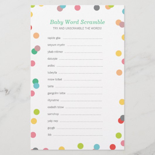 Rainbow Confetti Baby Word Scramble Game (Vorderseite)