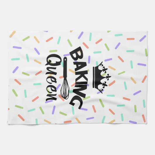 Rainbow Confetti Backen Königin lustigen Slogan Geschirrtuch (Horizontal)